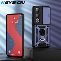 KEYSION Shockproof Armor Case for VIVO V50 Lite 5G Slide Camera Lens Protection Ring Stand Phone Back Cover for VIVO V50 Lite 5G for VIVO V50 Lite mėlyna
