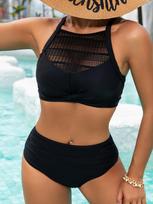 European and American Solid Color Bikini Set - Sexy Hollow Out Triangle Swimwear for Women Extra Large juoda