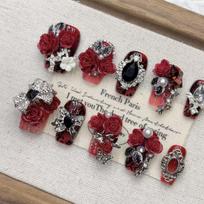 Square Press on Nails Almond Fake Nails French Tip False Nails with 3D Design Full Cover Acrylic Glue on Nails Artificial Stick on Nails for Women XS