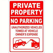 No Parking Sign Heavy Metal 8x12 Inch Private Property Warning Tow Warning Red White Driveway Garage Door Wall Decor 20x30cm