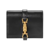 Gucci Jackie 1961 Gold Lock Solid Double Fold Design Leather Clutch Wallet Small Women clutch Black 645536-14J0G-1000 Printed,Basic Set (Bag+Dust Bag)