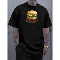 European sizes American Retro Diner Style  Burger Diner  Printed Men'S T-Shirt | Summer Breathable Short-Sleeve S juoda
