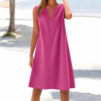 Women's cotton and linen dress summer sleeveless comfortable travel beach dress fashionable spring and summer vacation wear XXL