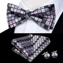 Hi-Tie Šilkinis Vyriškas Kaklaraištis-Drugelis Servetėlė Manžetės Rinkinys Baltas Juodas Pilkas Sidabrinis Paruoštas Mazgas Drugelis Kaklaraištis Vyrui Vestuvėms Verslui black