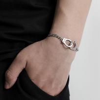 Engraved Handcuffs Couple Bracelet, Hip Hop Creative Simple Fashion Bangle Jewelry for Women Ladies Daily Wear 21cm