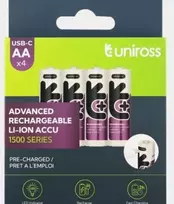 Uniross Batteries „Uniross“ USB-C AA įkraunamų baterijų rinkinys, 4 vnt.