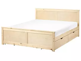 Lova su keturiais stalčiais DAUPHIN pušies medienos šviesiai ruda 140 x 200 cm