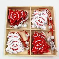 12-Piece Wooden Christmas Decorations Set - Pure Wood Pendants (Deer, Bells, Snowflakes, Stars) | Xmas Tree Ornaments 12pcs set