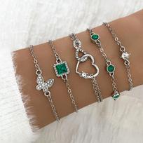 2025 New 5 Pieces/Set Of Rhinestone Butterfly And Heart-shaped Love Metal Bracelet Suitable For Women's Daily Decoration