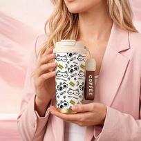 Coffee Mug 532ml Cat Panda Eye Mask Element Lanyard Insulated Cup Outdoor Cup Gift Cup Commute Coffee Cup Stainless Insulated Cup Coffee Mug 532ml