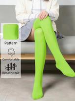 Neon Green Thigh High Socks For Women - Opaque Over The Knee Stockings, Soft Comfortable Breathable Stretchy Long Socks For Dail One Size