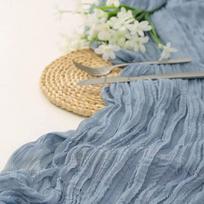 Solid Color Gauze Table Runner Semi-Sheer Tablecloth Long Table Cover  Banquets S mėlyna