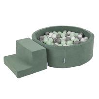 Kiddymoon Piankowy plac zabaw z kulkami, basen 100 cm, schodek, zieleń lasu/biały-szary-mięta