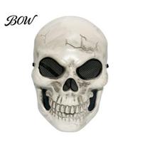 Lightweight Full Face Mask Halloween Skull Mask, Spooky Cosplay Prop for Haunted Vintage Style Horror House, Party Costume Accessory, Trick balta