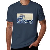 Cute Cat Japanese Surfing Great Wave Tshirt Basic Crew Neck Short Sleeve Top S