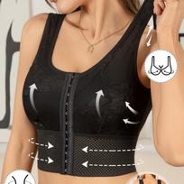 Women Solid Black Front Closure Wireless Push Up Comfort Sports Bra S juoda