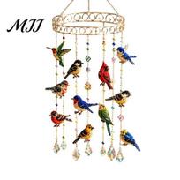 Crystal Suncatcher with Bird Figurines Graceful Wind Chime, Stained Outdoor Sun Catcher Windchime, Colorful Yard Relaxing White Noise Sound