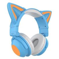 Foldable Head-mounted Cat Ear LED Glowing Gaming Headset Heavy Bass Bluetooth 5.0 Earphones True Wireless Headphone with Microphone mėlyna