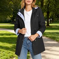 Women's Color Hooded Windbreaker Jacket Lightweight Windproof Outdoor Sportswear L juoda