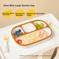 COCOME Cloud Silicone Divided Plate, Children's Tableware, Nipple-Level Silicone, Thickened Large Suction Bowl, Oatmeal Color