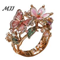 Finger Ring Daily Wear Lightweight Alloy Ring, Butterfly Flower Shape Adjustable Opening Bright Design Band for Date Party Colorful Oil Drop rožinio aukso spalvos