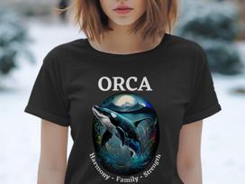 Whimsical orca whale graphic t-shirt, Vibrant ocean design shirt, Nature illustration tee, Whale lovers gift, Unique sea life apparel 3XL