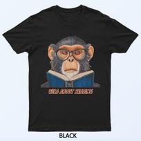 Monkey Reading Book Glasses Library Animal T-Shirt L