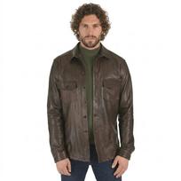 Stylish Handmade Biker Brown Men's Shirt Real Lambskin Leather Slim Motorcycle S ruda