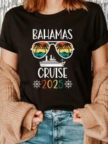 Bahamas Cruise 2025 Sunglasses Retro Sunset Palm T-shirt M