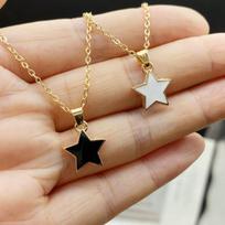 Cute Lovely Star Pendant Necklace Black White Women Short Choker Gift for Frien Golden Link Chain Collar Jewelry