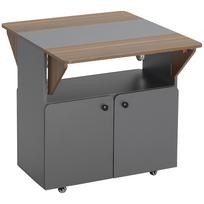 Folding Table Rolling Cabinet, Two Foldable Table Sides, Cabinet Compartment, 4 Casters, Light Grey+Dark Brown, 70 x 83 x 75cm 70 x 83 x 75 cm