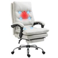 Office Chair with Massage Function, Heated, Reclinable, Faux Leather, 65x72x109-117cm, Cream White 65 x 72 x 117 cm