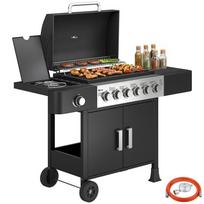 Gas Grill 17,8 KW 6+1 Burner BBQ Grill Cart Made of Stainless Steel incl. Wheels, Side Burner, Thermometer, Enamel Grill Grate 135 x 51 x 101 cm juoda