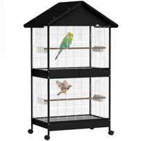 Bird Aviary Large Bird Cage with Removable Divider 2 Doors 2 Wooden Perches Casters 2 Bowls 4 Feeders XXL 94 x 70 x 158 cm juoda