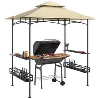 Grill Tent, BBQ Tent, Garden Gazebo with 2 Shelves, Storage Baskets, Hooks, for Patio, Beige 240 x 150 x 257 cm smėlis
