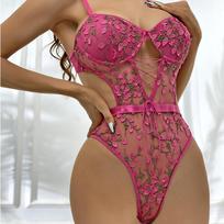 6 spalvų Nauja mada Sexy Lingerie Moteriško apatinio trikotažo komplektas su siuvinėjimu M ryškiai rožinė