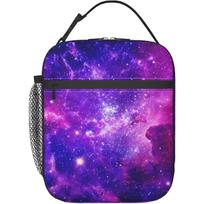 Purple Galaxy Print Lunch Box Reusable Portable Insulated Lunch Bag Bento Tote Cooler Bag for Office Work School Picnic Travel 26x21x11CM smėlis