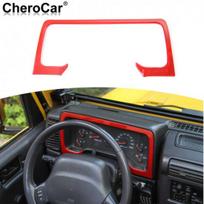 Raudonos vidinės prietaisų skydelio apdailos rėmelio apvadai Jeep Wrangler TJ 1997-2006