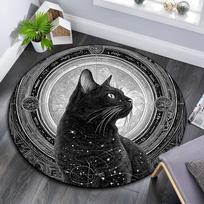 Black Cat Round Area Rug,Carpet Rug for Living Room Bedroom Sofa Playroom Decor,Non-slip Floor Mat 80cmx80cm