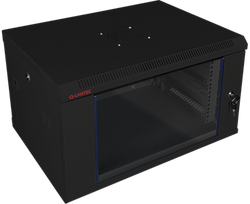 19" 4U 600x450 sieninė spintelė, vienos lapo stiklinės durys, visiškai nuimama galinė sienelė, visiškai nuimamos rakinamos šoninės sienelės, 4 sijos, juoda, savarankiškam surinkimui - plokščia pakuotė, ALANTEC