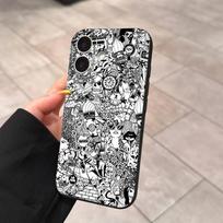 Madingas Grafiti Juodas Komiksų Stilius iPhone 17 16 15 14 13 12 11 Pro Max 17 Air Pro Max Galinis Dangtelis Telefonui iPhone 16 pro