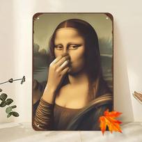 Funny Mona Lisa Metal Wall Art 8x12in Humorous Vintage Decor with Autumn Leaves, Easy Hang for Bathroom Living Room Bedroom, Qui (as the picture,20x30cm)