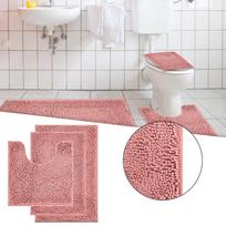 Chenille Bathroom Rug Set 3 Pieces Soft Absorbent Non Slip Bath Mats with Contour Rug and Two Rectangular Mats for Bathroom Floor One Size rožinė