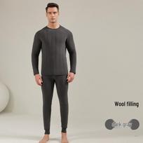 Men's Wool Thermal Underwear Set: Mid-Neck, Fleece-Lined, Three-Layer Quilted, Ultra-Thick Warm Clothing for Middle-aged and Elderly. 4XL