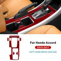 Real Soft Carbon Fiber Sticker For Honda Accord 2013 2014 2015 2016 2017 LHD Car Central Gear Shift Panel Interior Trim Cover For LHD Red raudona