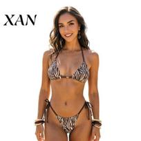 Thin Tailoring Bikini 2Pcs/Set Set for Women, Double-Sided Strappy Swimming Trunks, Hanging Neck Double-sided Triangle Cup No Steel Ring Bra, Leopard L Leopard Print