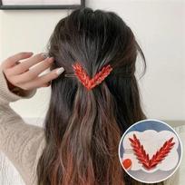 Luxury Shining Crystal Hair Clip For Women Korean V Shape Buckle Hairpins Girls Hair Accessories Headwear Fashion Ornaments Gift raudona