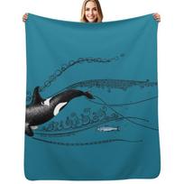 Orca and Salmon Doodle Throw Blanket Flannel Fleece Soft Warm Throw Blanket Size: 75*100cm, Weight: 230 GSM
