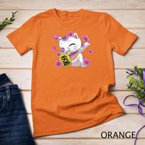 Dabbing Maneki Neko Japanese Lucky Cat and Sakura Flowers Unisex T-shirt 7 L