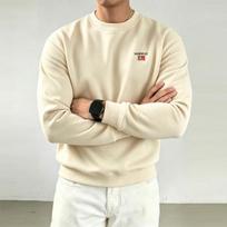Thick Men's Round-Neck Fleece Sweatshirt, Loose-Fitting and Comfortable Solid-Color Sweatshirt, a Versatile Fall/Winter Commute Essential L